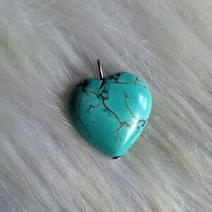 Heart-Shaped Genuine Turquoise Pendant Necklace - Blue Stone